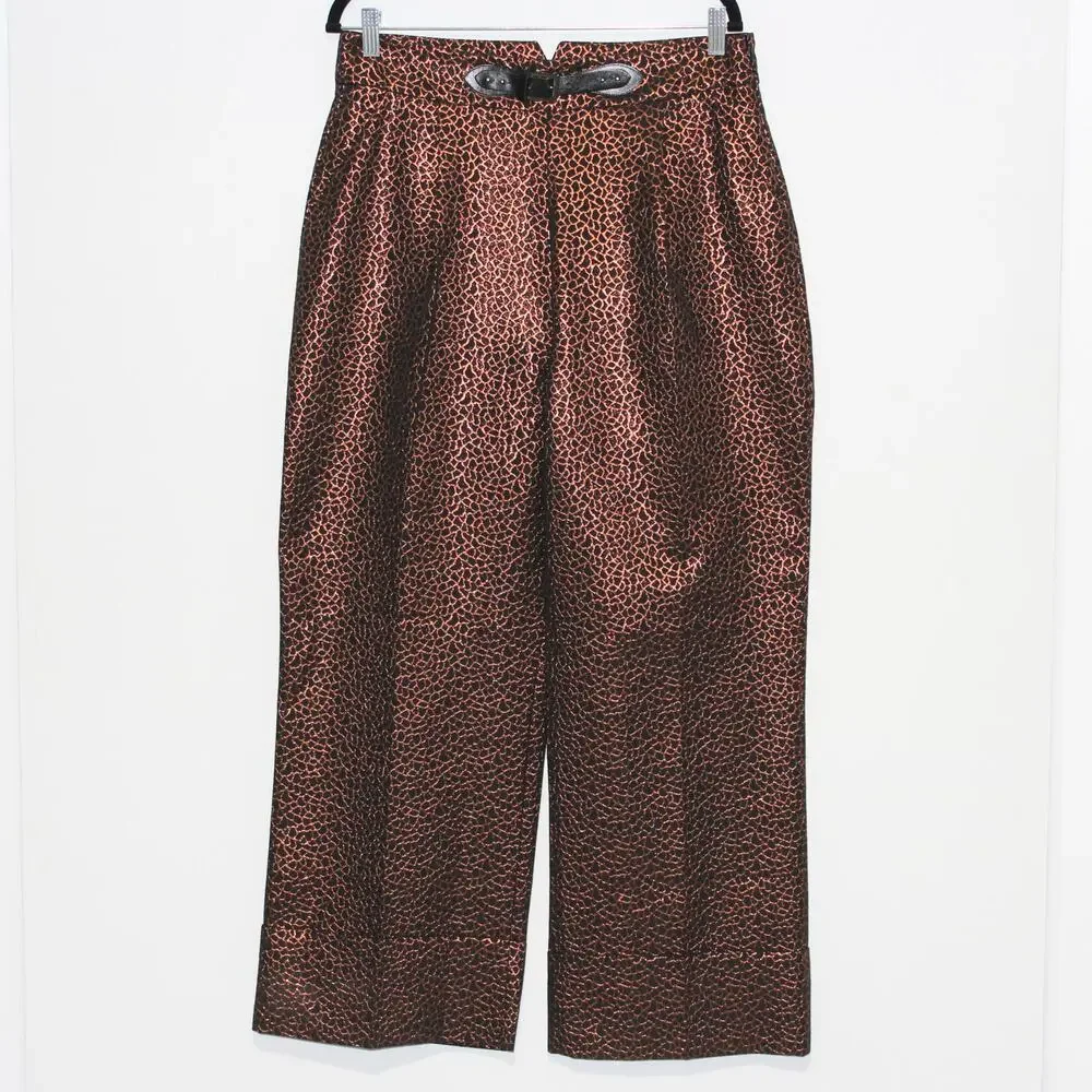 YARGICI Golden Brown Wide Leg Trouser Belt Detail Size 12